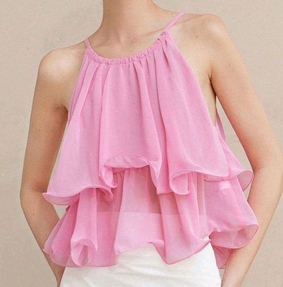 Elegant Vintage Embroidered Ruffled Hem Layered Cascade Frill Sheer Chiffon - Picture 3 of 4